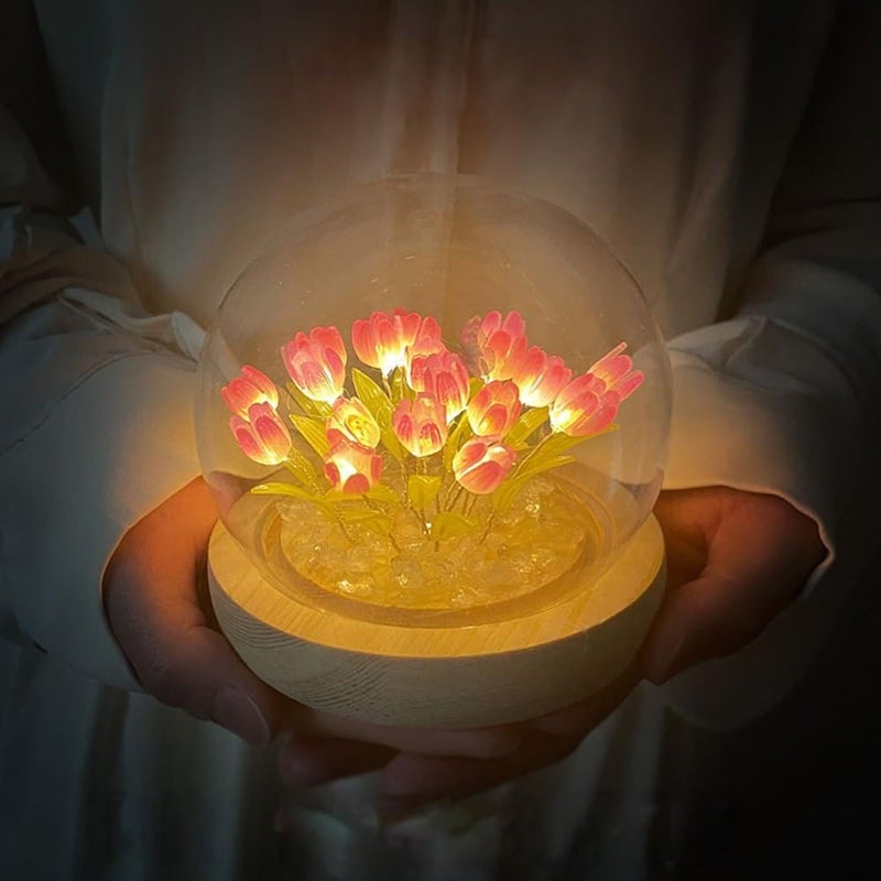 Crystal Lamp - Elegant Tulip Night Light with Handcrafted Glass Base and Artificial Flowers for Home Office Decor, Perfect for Women and Girls - Image 4