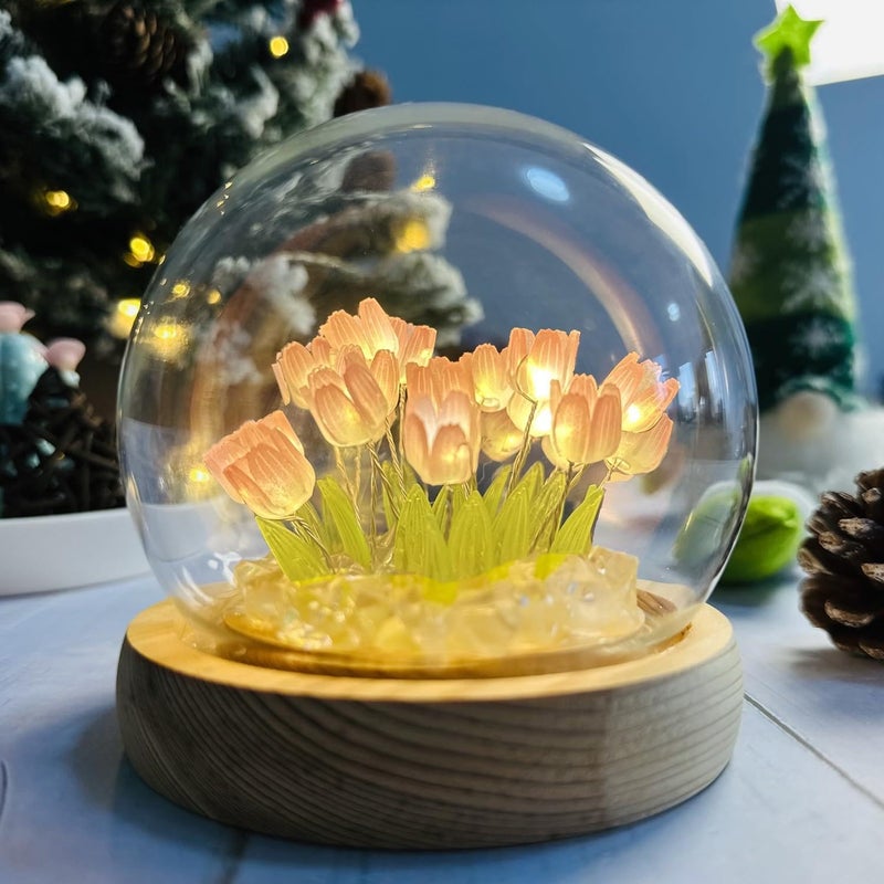 Crystal Lamp - Elegant Tulip Night Light with Handcrafted Glass Base and Artificial Flowers for Home Office Decor, Perfect for Women and Girls - Image 3