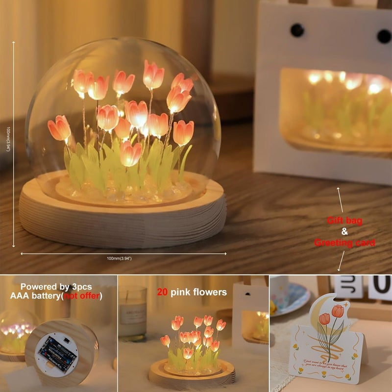 Crystal Lamp - Elegant Tulip Night Light with Handcrafted Glass Base and Artificial Flowers for Home Office Decor, Perfect for Women and Girls - Image 1