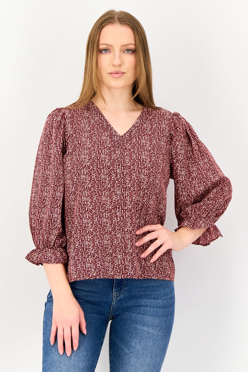 VERO MODA I Scenery by Vero Moda Women V-Neck Long Sleeve Allover Print Blouse, Multicolor - Image 1