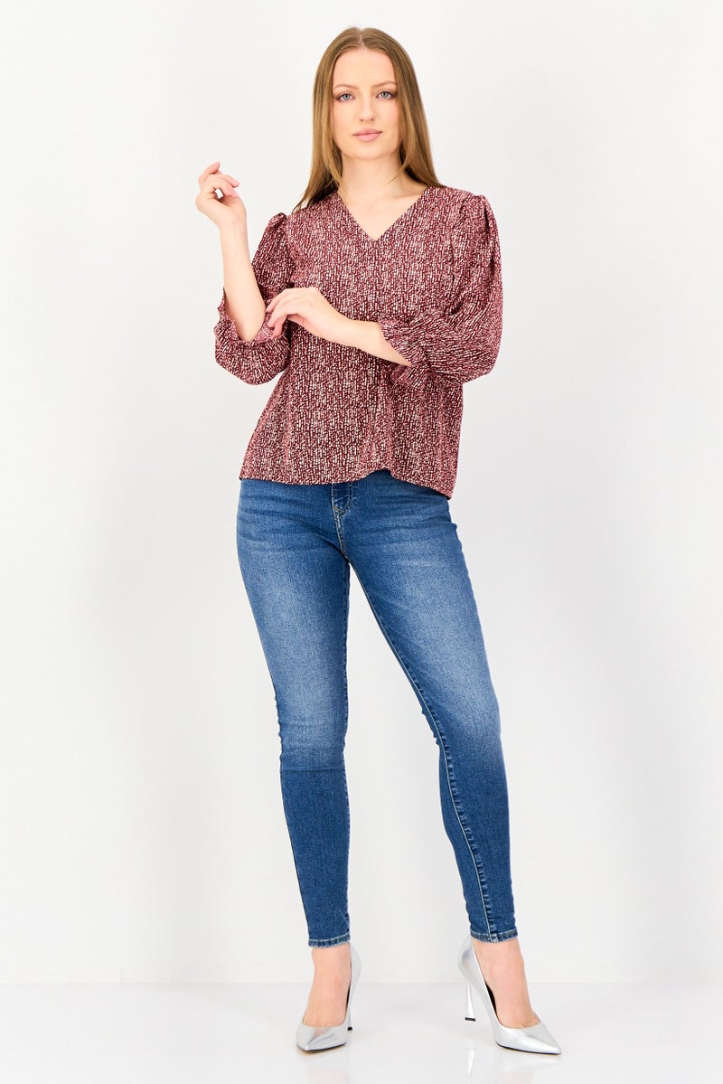 VERO MODA I Scenery by Vero Moda Women V-Neck Long Sleeve Allover Print Blouse, Multicolor - Image 4