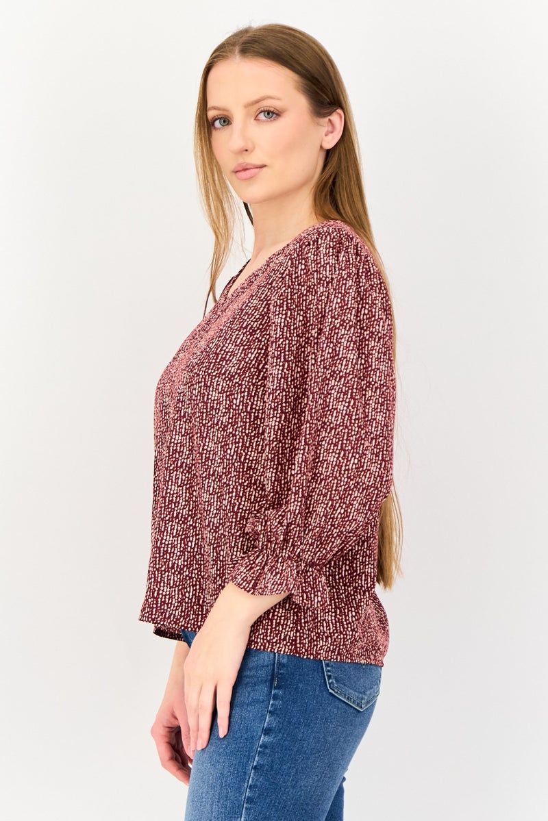 VERO MODA I Scenery by Vero Moda Women V-Neck Long Sleeve Allover Print Blouse, Multicolor - Image 2