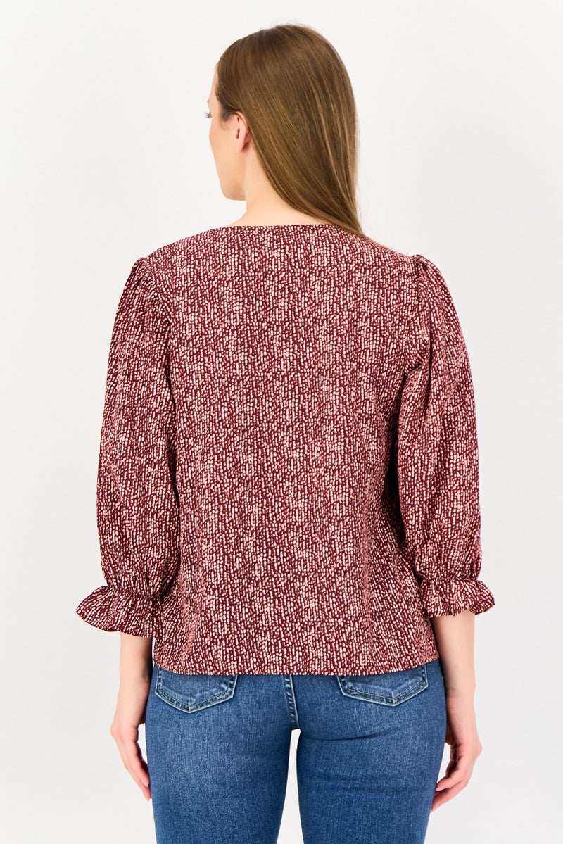 VERO MODA I Scenery by Vero Moda Women V-Neck Long Sleeve Allover Print Blouse, Multicolor - Image 3