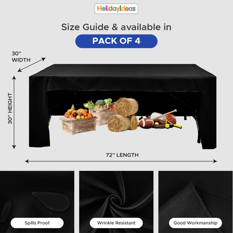 HolidayIdeas 4-Pack Open Back Table Cloths for 6 Foot Tables, Water Repellent Fitted Black Table Covers, 3-Sided Oxford Polyester Tablecloth for Vendor Booth, Craft Fairs, Registration Desk - Image 4