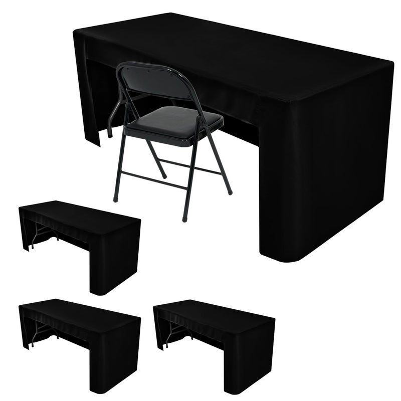 HolidayIdeas 4-Pack Open Back Table Cloths for 6 Foot Tables, Water Repellent Fitted Black Table Covers, 3-Sided Oxford Polyester Tablecloth for Vendor Booth, Craft Fairs, Registration Desk - Image 1