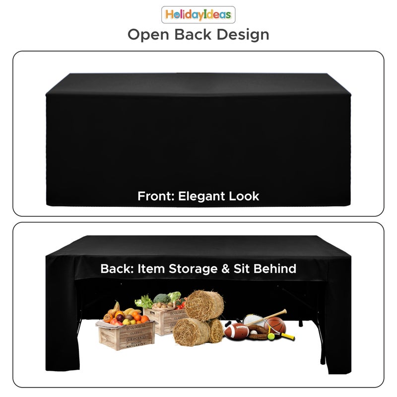 HolidayIdeas 4-Pack Open Back Table Cloths for 6 Foot Tables, Water Repellent Fitted Black Table Covers, 3-Sided Oxford Polyester Tablecloth for Vendor Booth, Craft Fairs, Registration Desk - Image 5