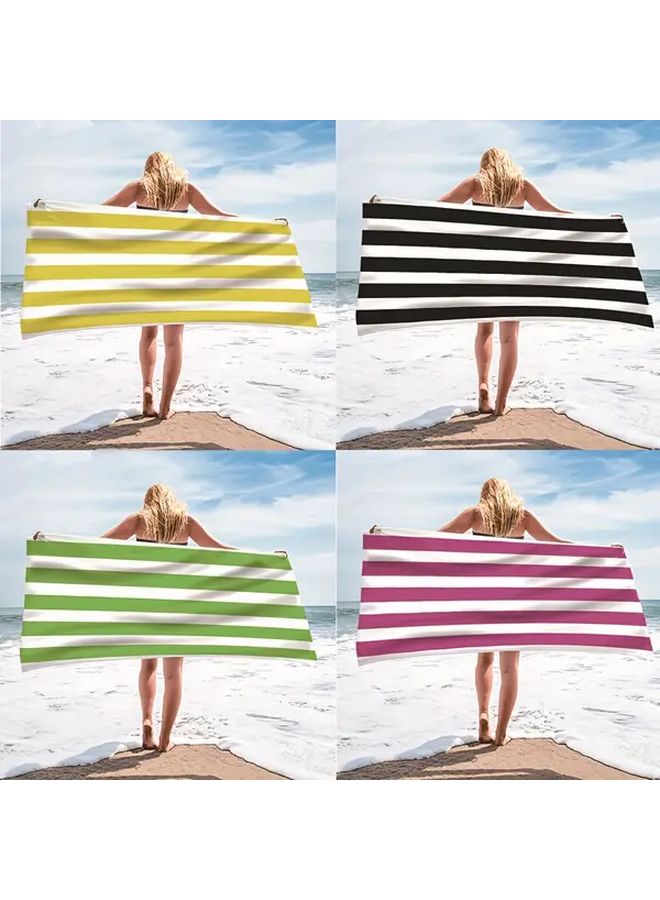 Green Striped Microfiber Bath Beach Towel Super Soft Quick Dry for Pool Spa Travel - Image 1