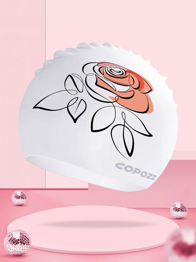 COPOZZ Womenâ€˜s Swim Cap for All Hair - Large, Comfortable Silicone Swimming Cap, Waterproof Design for Long, Short, Thick & Curly Hair | Secure & Comfortable Fit (Rose-12yrs+) - Image 2
