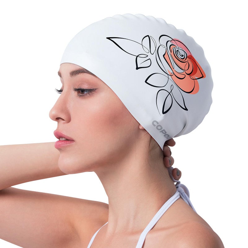COPOZZ Womenâ€˜s Swim Cap for All Hair - Large, Comfortable Silicone Swimming Cap, Waterproof Design for Long, Short, Thick & Curly Hair | Secure & Comfortable Fit (Rose-12yrs+) - Image 1