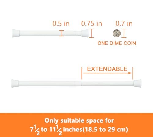 KXLIFE 2 Pack Small Spring Tension Curtain Rod 7.5 to 11.5 Inch, Thin Tension Rod No Drill for Window Cupboard Closet, White - Image 2