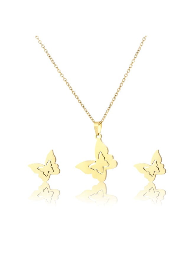 Goolsky Minimalist erfly Necklace  Earrings Set – 3PCS Stainless Steel Jewelry Gift for Women - Image 1