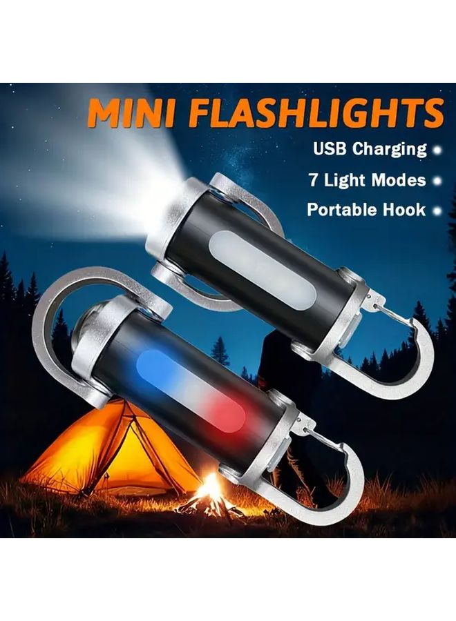 2pcs Mini LED Keychain Lights USB Rechargeable COB Work Light For Camping Fishing - Image 3