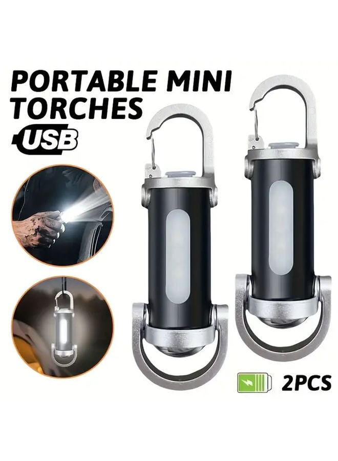 2pcs Mini LED Keychain Lights USB Rechargeable COB Work Light For Camping Fishing - Image 2
