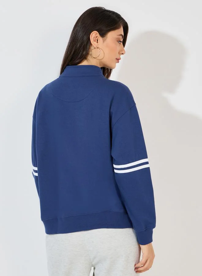 Styli Regular Fit Slogan Print Half Zip Sweatshirt