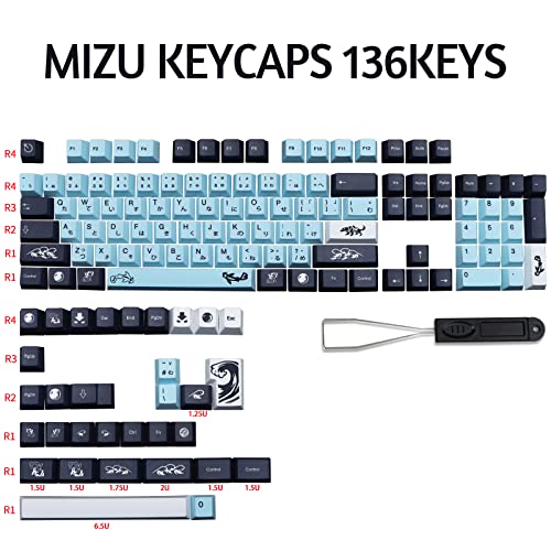 MOLGRIA MIZHU Keycaps, 136 Set PBT Cherry Profile Dye Sublimation Keycaps Sky Blue Japanese Font for Gateron Kailh Cherry MX 104/87/74/61 60 Keyboard - Image 2