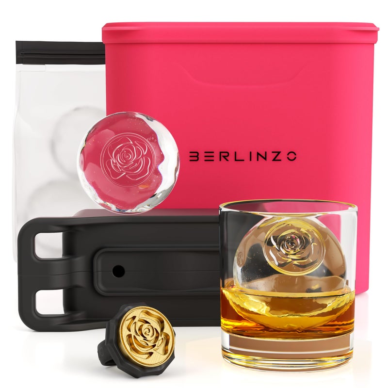 Berlinzo Premium Clear Ice Ball Maker Mold - Large 2.4-inch Crystal Clear Ice Balls for Whiskey Cocktail-New Easy-to-Remove Ice Sphere Mold - Storage Bag Included, Hibiscus (Non-Electric) - Image 1
