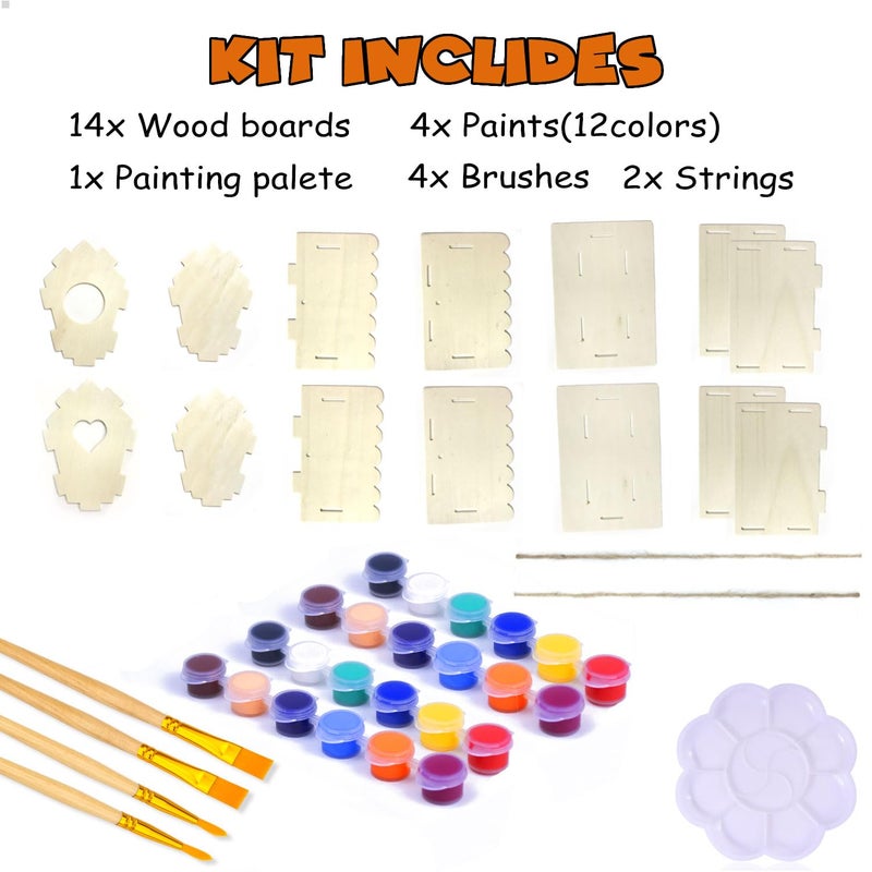 hapray 2 Pack Bird House Kit, DIY Birdhouse Kits, Wooden Crafts Arts for Children to Build and Paint (Includes Paints & Brushes) for Kids Girls Boys Toddlers Halloween Gifts - Image 2