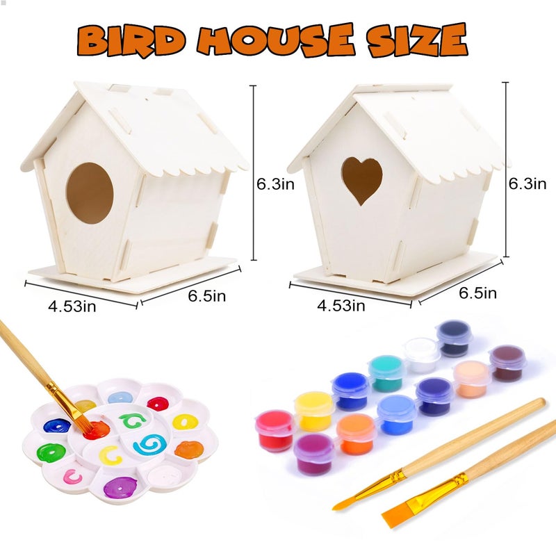 hapray 2 Pack Bird House Kit, DIY Birdhouse Kits, Wooden Crafts Arts for Children to Build and Paint (Includes Paints & Brushes) for Kids Girls Boys Toddlers Halloween Gifts - Image 3