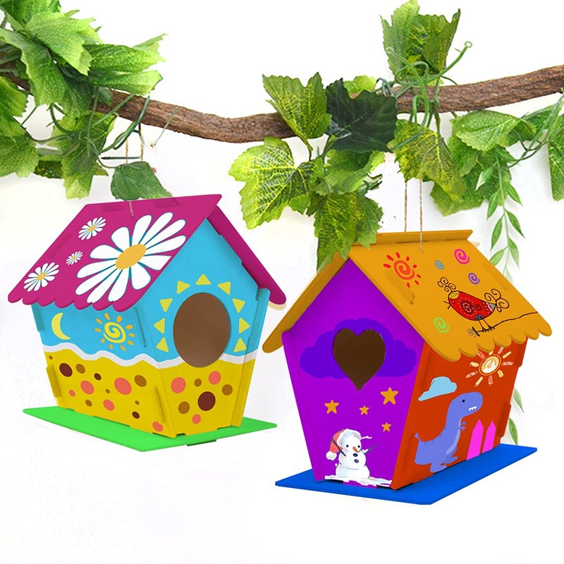 hapray 2 Pack Bird House Kit, DIY Birdhouse Kits, Wooden Crafts Arts for Children to Build and Paint (Includes Paints & Brushes) for Kids Girls Boys Toddlers Halloween Gifts - Image 4