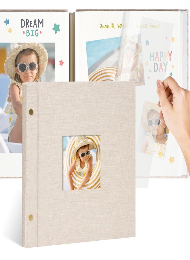 Remowith 10x10 Inch Linen Self Adhesive Photo Album with Window, 20 Pages Scrapbook for Wedding Memories & Family Keepsakes, Classic Beige, Fits 2x3 4x6 5x7 Photos - Image 1