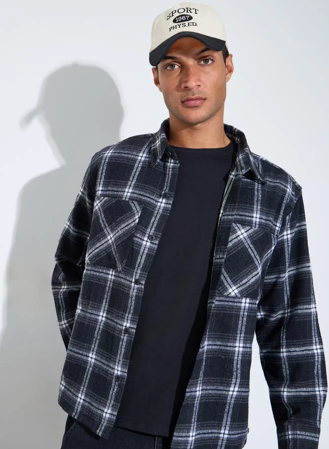 Multi-Color Checked Pocket Details Oversized Shacket