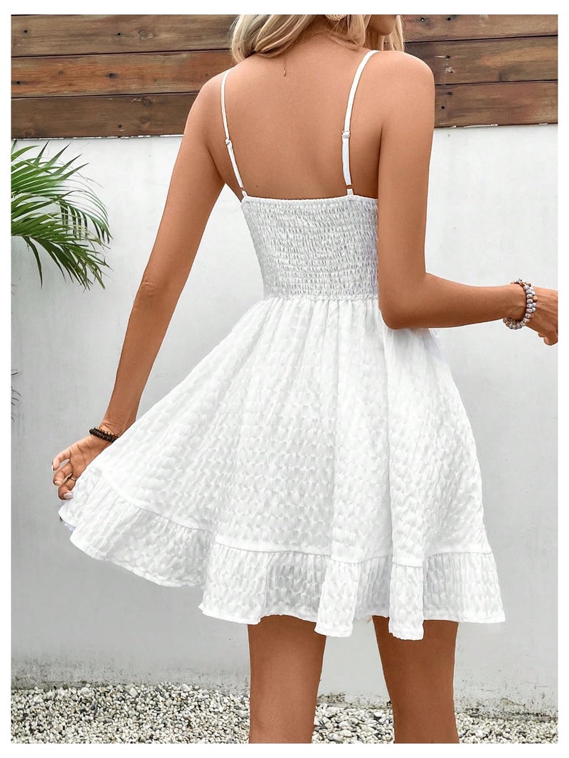 Floerns Women's Sleeveless Backless Tiered Mini Dresses Shirred Textured Cami Dresses White Medium - Image 2