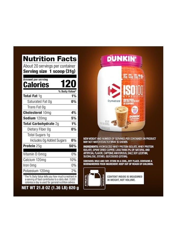 Dymatize - Dunkin' Cappuccino Flavor Whey Protein Isolate - ISO 100 - 20 Servings - Image 1
