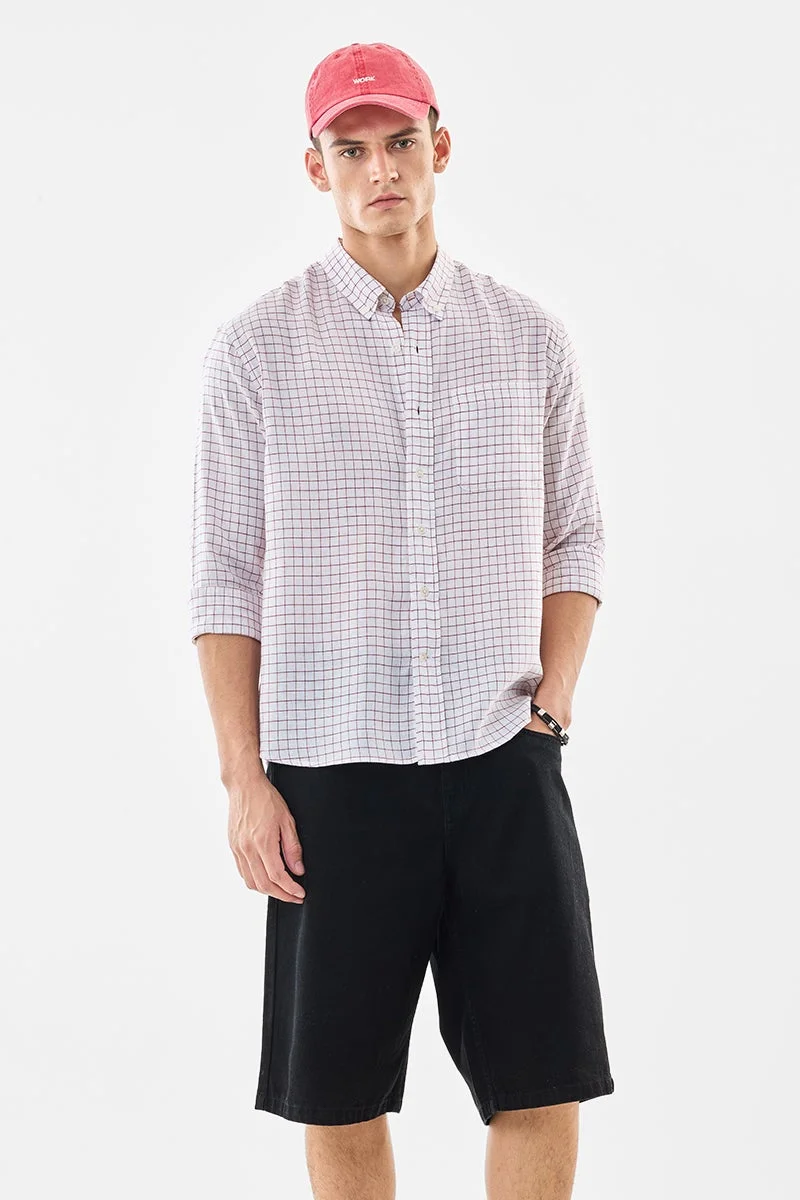 SNITCH Regular Fit Checks Linen Blend Shirt