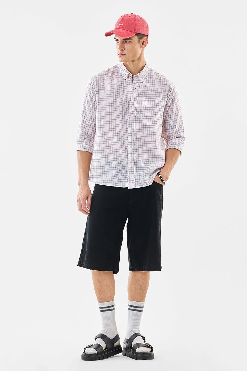 SNITCH Regular Fit Checks Linen Blend Shirt