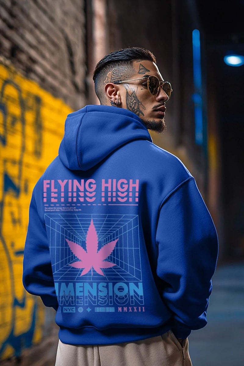 Veirdo Cotton Fleece Regular Fit Hooded Sweatshirt Full Sleeves Dimension Back Graphic Printed Jumper Blue Sweatshirt for Men (W_05_Dimension_N_2XL) - Image 2