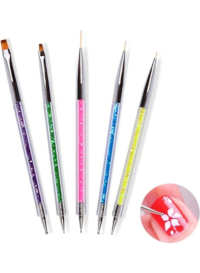 5 Pcs Nail Art Dotting Tools & Brush Set - Professional Manicure Design Tools - Precision Nail Art Kit - Image 1