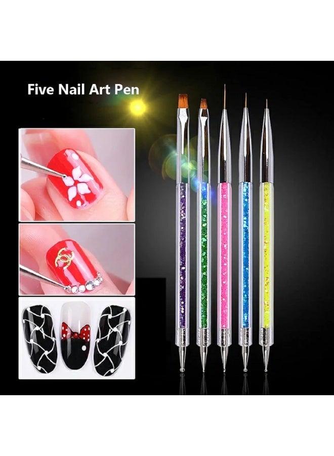 5 Pcs Nail Art Dotting Tools & Brush Set - Professional Manicure Design Tools - Precision Nail Art Kit - Image 2