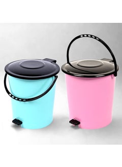 Urbane Home Pack of 2 Pedal Dustbin Garbage Bin Dustbin with Lid Dustbin for KitchenBathroom Wet Dry Waste Bin Black Dhakkan Trash Can Green Pink