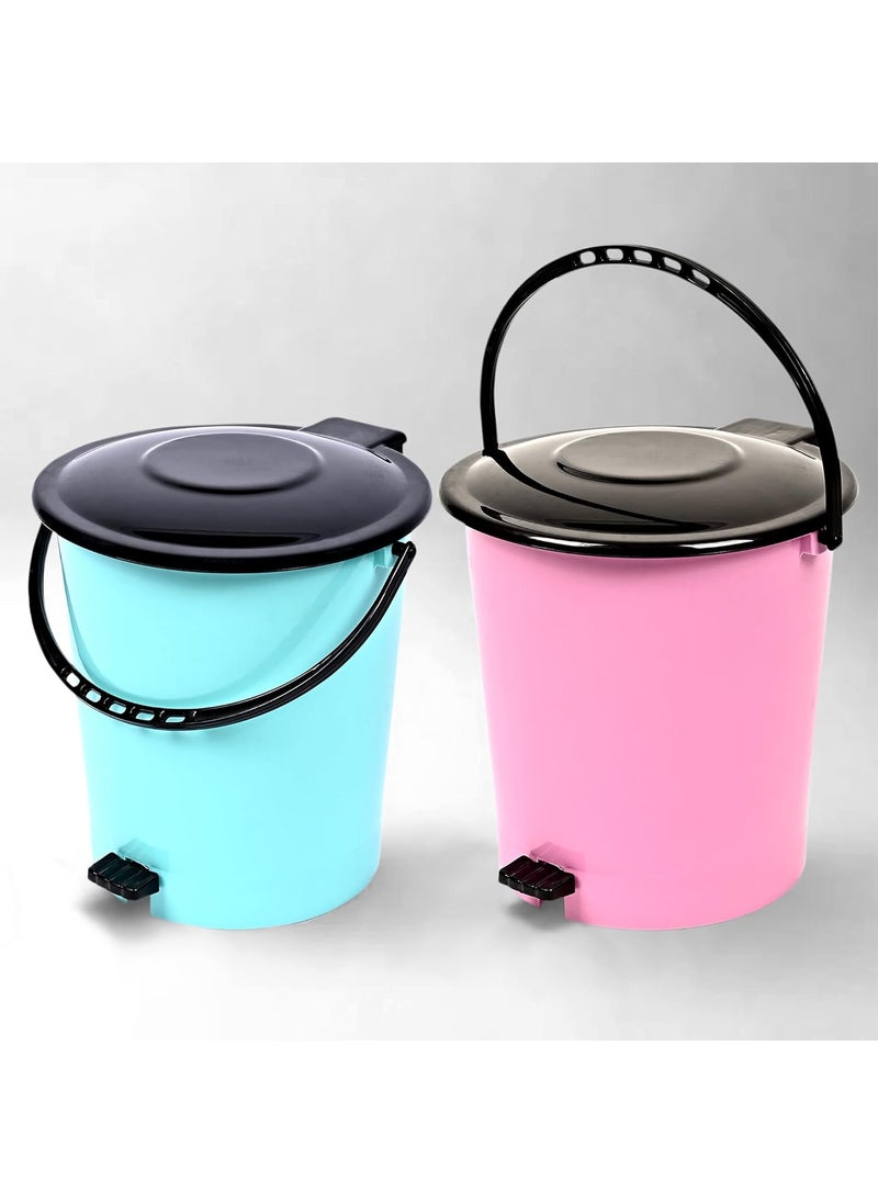 Urbane Home - Urbane Home Pack of 2 Pedal Dustbin Garbage Bin Dustbin with Lid Dustbin for KitchenBathroom Wet Dry Waste Bin Black Dhakkan Trash Can Green Pink - Image 1