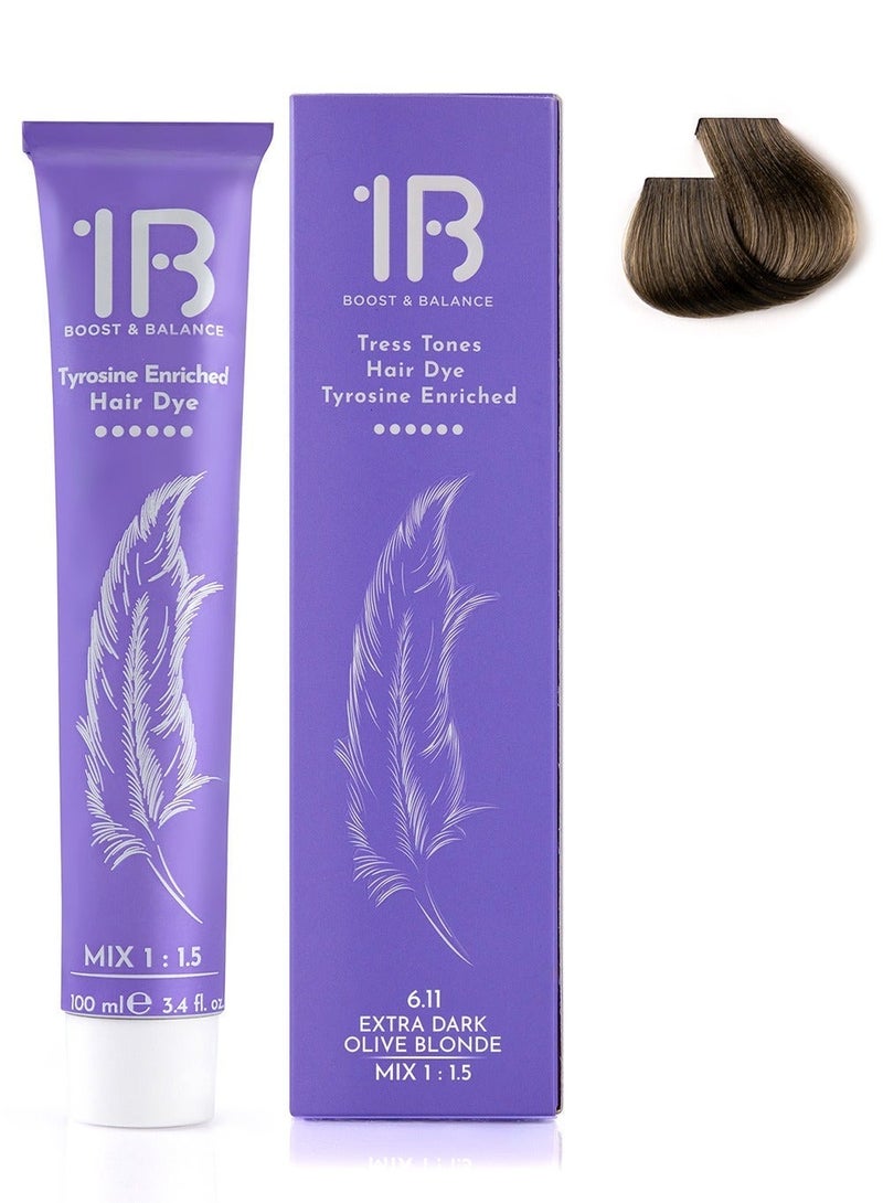 1B Hair Color Cream #6.11 Extra Dark Olive Blonde – Permanent Double Ash Blonde Hair Dye with Tyrosine Complex | Anti-Red & Anti-Brass | 100ml | Long-Lasting Cool-Toned Medium-Dark Blonde Color - Image 2
