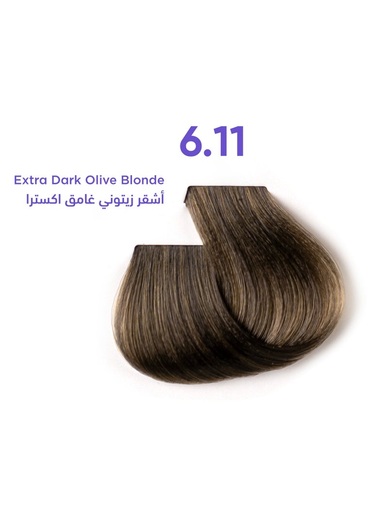 1B Hair Color Cream #6.11 Extra Dark Olive Blonde – Permanent Double Ash Blonde Hair Dye with Tyrosine Complex | Anti-Red & Anti-Brass | 100ml | Long-Lasting Cool-Toned Medium-Dark Blonde Color - Image 1