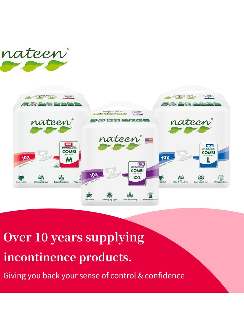 nateen - Nateen Combi Plus Incontinence Adult Diaper, XXL,Waist Size 160-210cm,10 Count Adult Diapers,With Super Absorbent Layer,Leak Guard,Disposable Underwear for Men&Women-3500ml Absorbency. - Image 1
