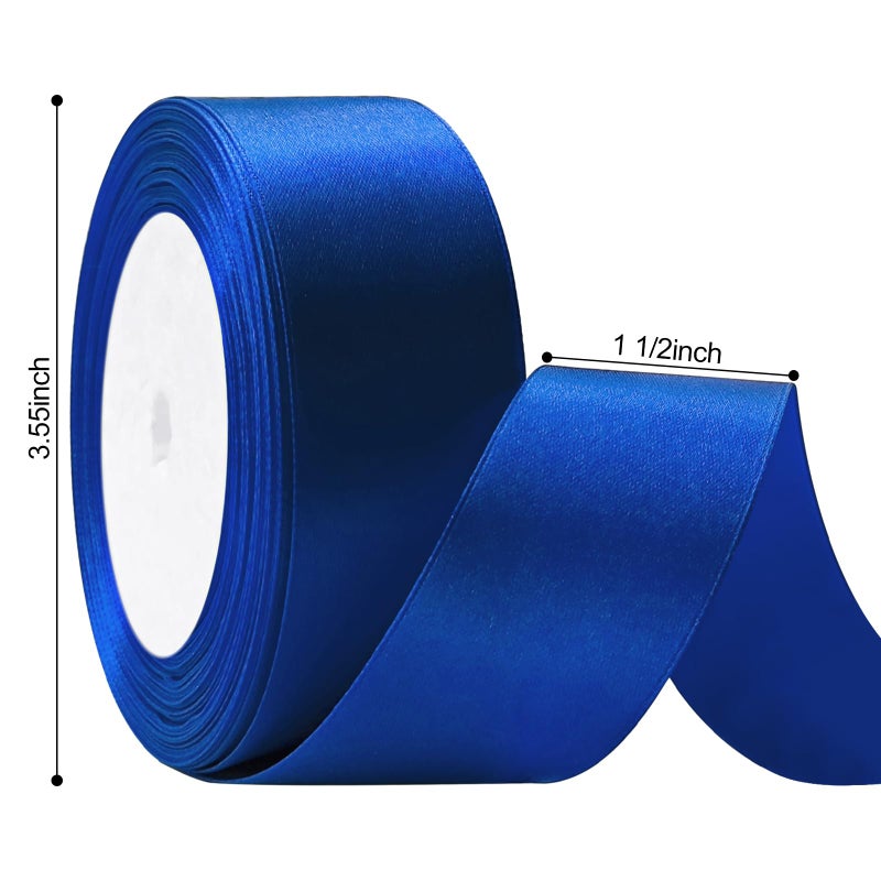 Flezoo 25 Yards Blue Satin Ribbon 1 1/2inch, Single Face Polyester Silk Fabric Hair String Ribbon for Craft, Flower Bouquets, Gift Wrapping, Wedding, Bow Making and Valentines Decoration - Image 2