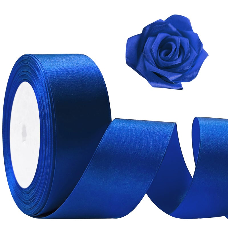Flezoo 25 Yards Blue Satin Ribbon 1 1/2inch, Single Face Polyester Silk Fabric Hair String Ribbon for Craft, Flower Bouquets, Gift Wrapping, Wedding, Bow Making and Valentines Decoration - Image 1
