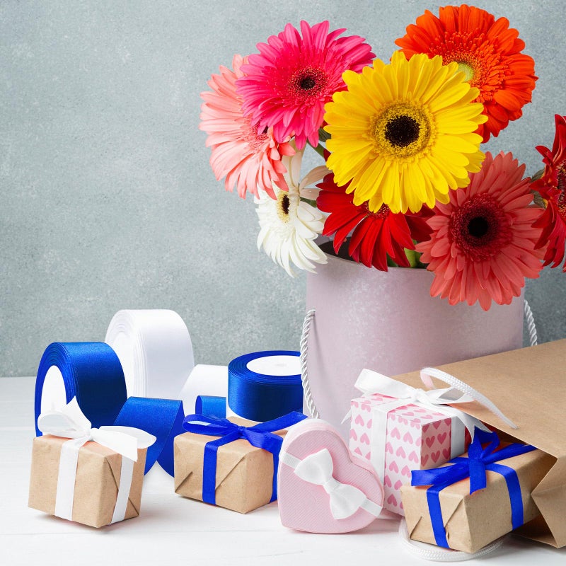Flezoo 25 Yards Blue Satin Ribbon 1 1/2inch, Single Face Polyester Silk Fabric Hair String Ribbon for Craft, Flower Bouquets, Gift Wrapping, Wedding, Bow Making and Valentines Decoration - Image 4