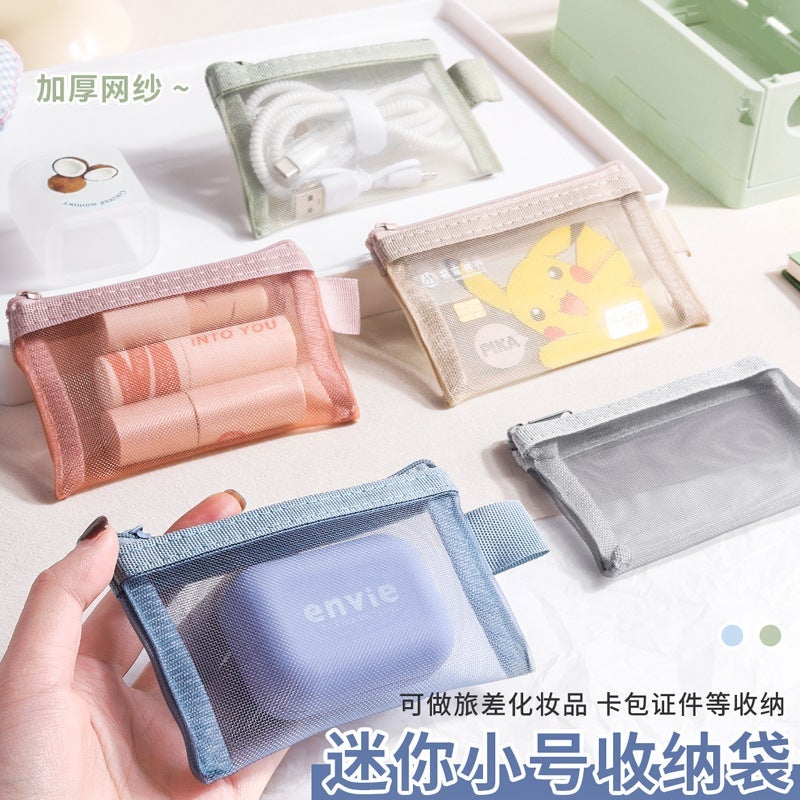 Transparent Mesh Storage Bag Coin Purse Key Bag Bus Card Bag Nylon Portable Toy Cosmetic Storage Bag - Image 3