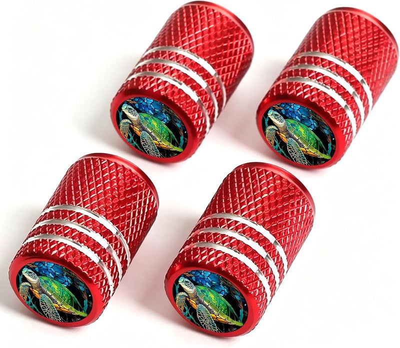 DoYoMo 4pcs Red Valve Stem Caps Sea Turtle Tire Air Caps Aluminum Car Valve Stem Cover Cover for Auto SUV Truck Bicycle Motorcycle Corrosion Proof Universal Cars Accessories Sea Turtle Gifts for Women Men - Image 1