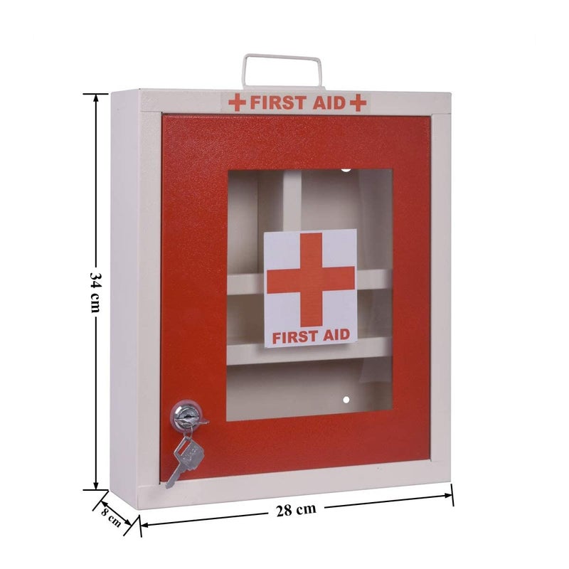 Plantex Metal Emergency First Aid Box for HomeSchoolOffice with Key LockMedical Boxmedicine boxFirst Aid Kit BoxMulti Compartment Medicine Organizer Box Lockable Red Ivory - Image 3
