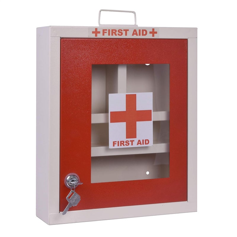 Plantex Metal Emergency First Aid Box for HomeSchoolOffice with Key LockMedical Boxmedicine boxFirst Aid Kit BoxMulti Compartment Medicine Organizer Box Lockable Red Ivory - Image 1