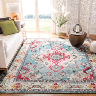 SAFAVIEH Monaco Collection Area Rug  8 x 10 Light Blue  Fuchsia Boho Chic Medallion Distressed Design NonShedding  Easy Care Ideal for High Traffic Areas in Living Room Bedroom MNC243J - pzsku/ZDB75375AE71F13A529CFZ/45/1749489975/7ea4442e-6d9b-47e1-8f78-c42c6471e92f