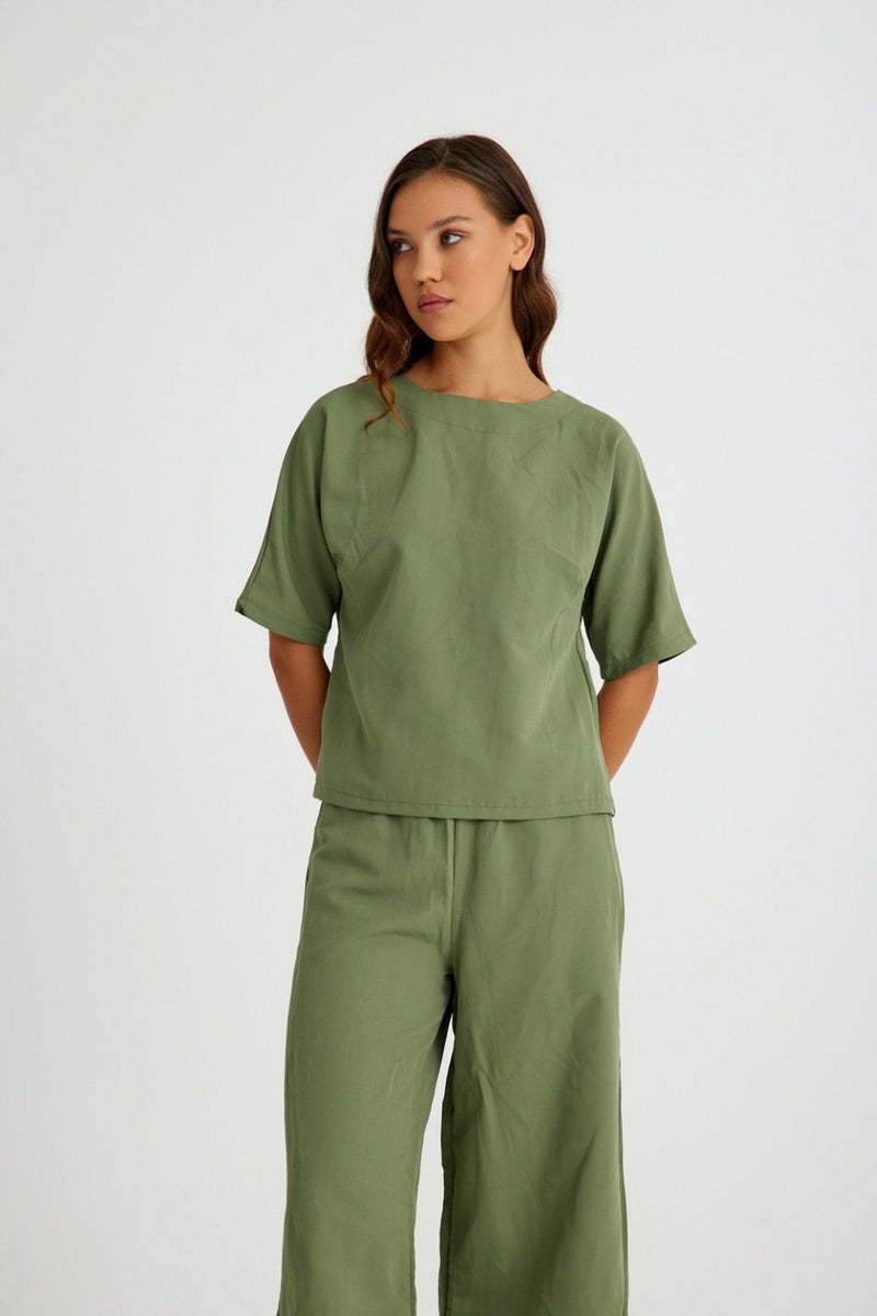 Barbora Linen Casual Comfortable Elastic Waist Women's Two Piece Set Bottom Top LN10HAKI6  - Image 3