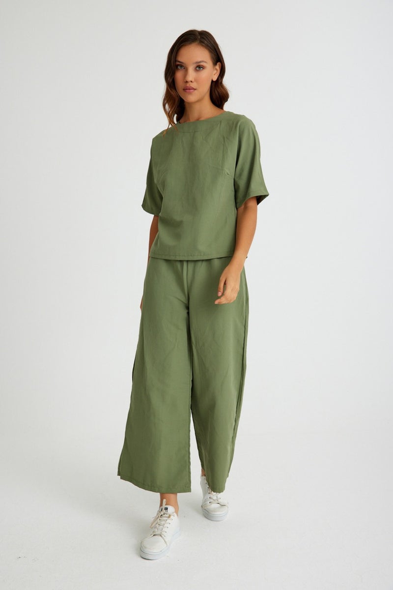 Barbora Linen Casual Comfortable Elastic Waist Women's Two Piece Set Bottom Top LN10HAKI6  - Image 2