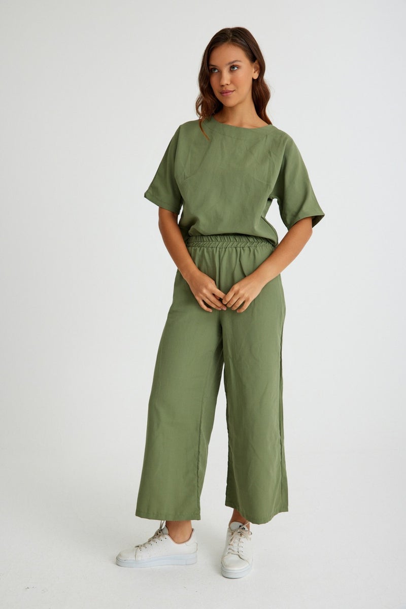 Barbora Linen Casual Comfortable Elastic Waist Women's Two Piece Set Bottom Top LN10HAKI6  - Image 4