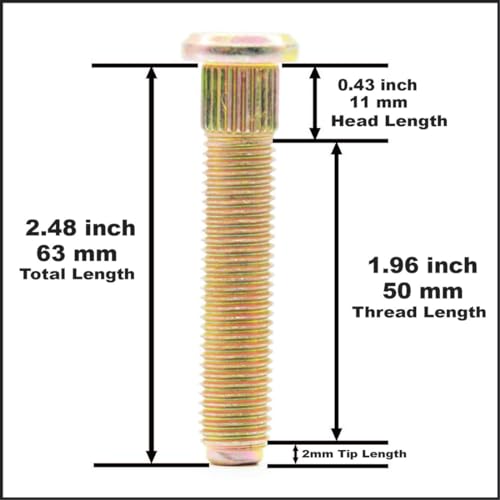 Project Innovation 63mm Total Length Long Extended Wheel Lug Studs Wheel Lug Bolts Compatible with Acura RSX m12x1.5x63 Year 2002-2006 1 Set 10pcs Gold - Image 3
