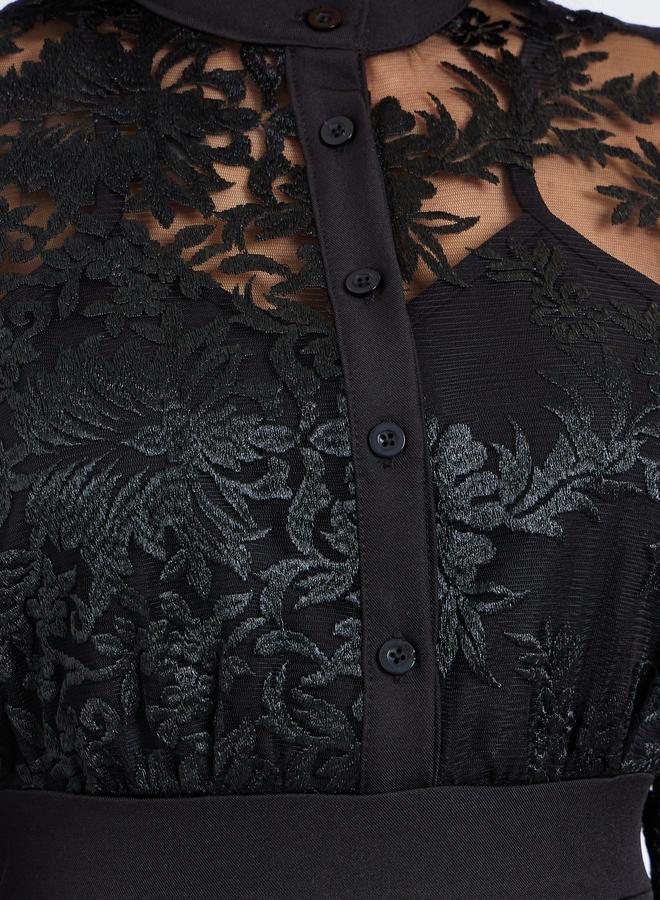 Styli Women Black Lace Long Sleeves Sheath Midi Dress - Image 4